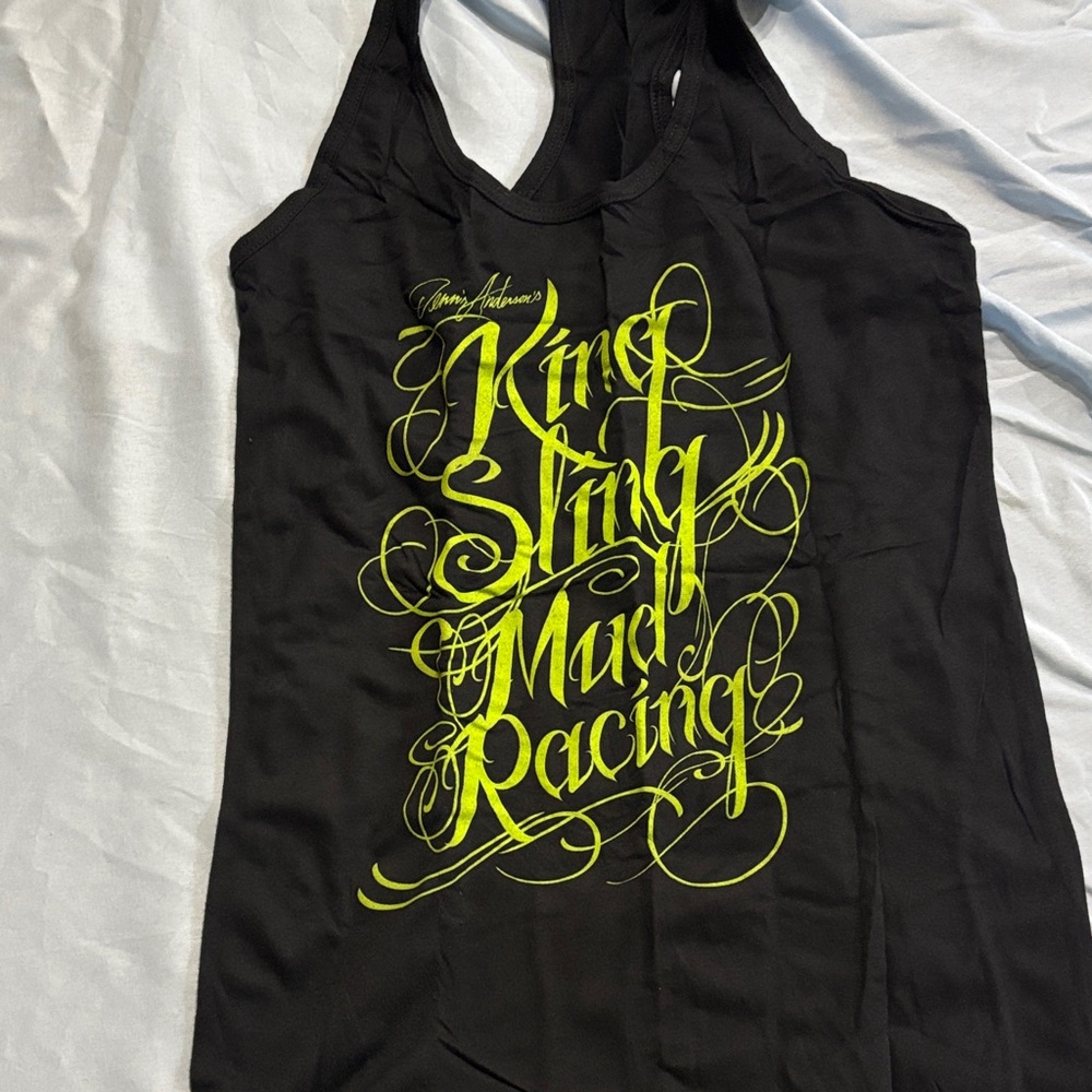 Black Tank Top with Neon Green Print